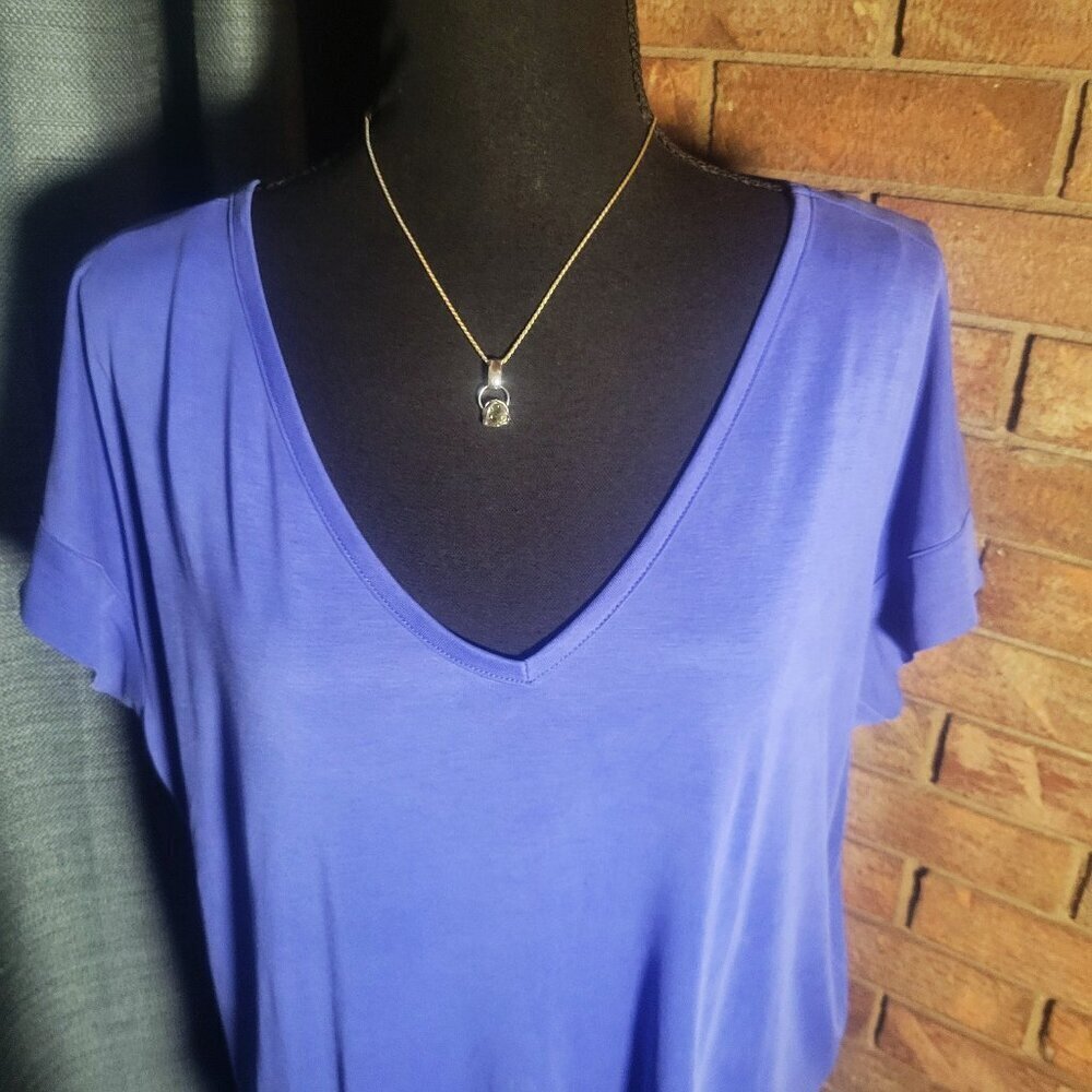 Naked Zebra Blue/Periwinkle V-Neck Short Sleeved Blouse w/Back Cutouts - Size M - Picture 2 of 10